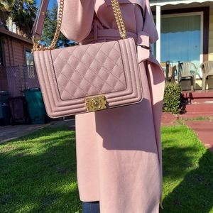 Pink handbag vegan leather crossbody chain strap